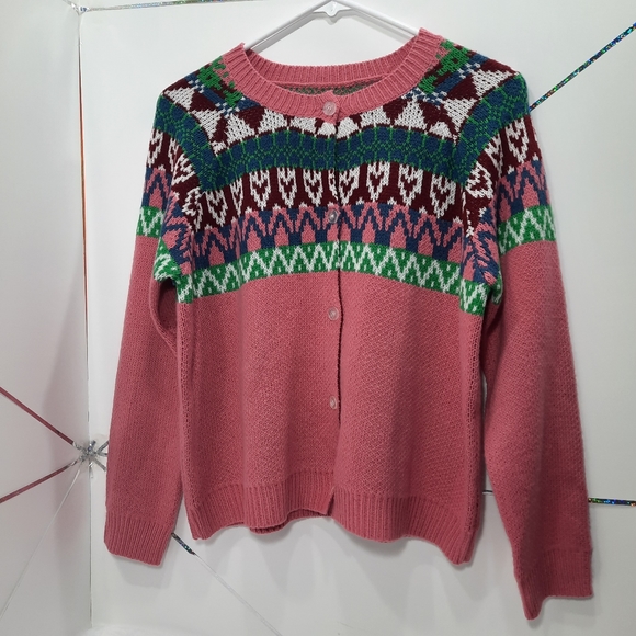 Unique Pretty Ladies' Long Sleeve Round Neck Geo Printed Button Down sweater - Picture 4 of 7